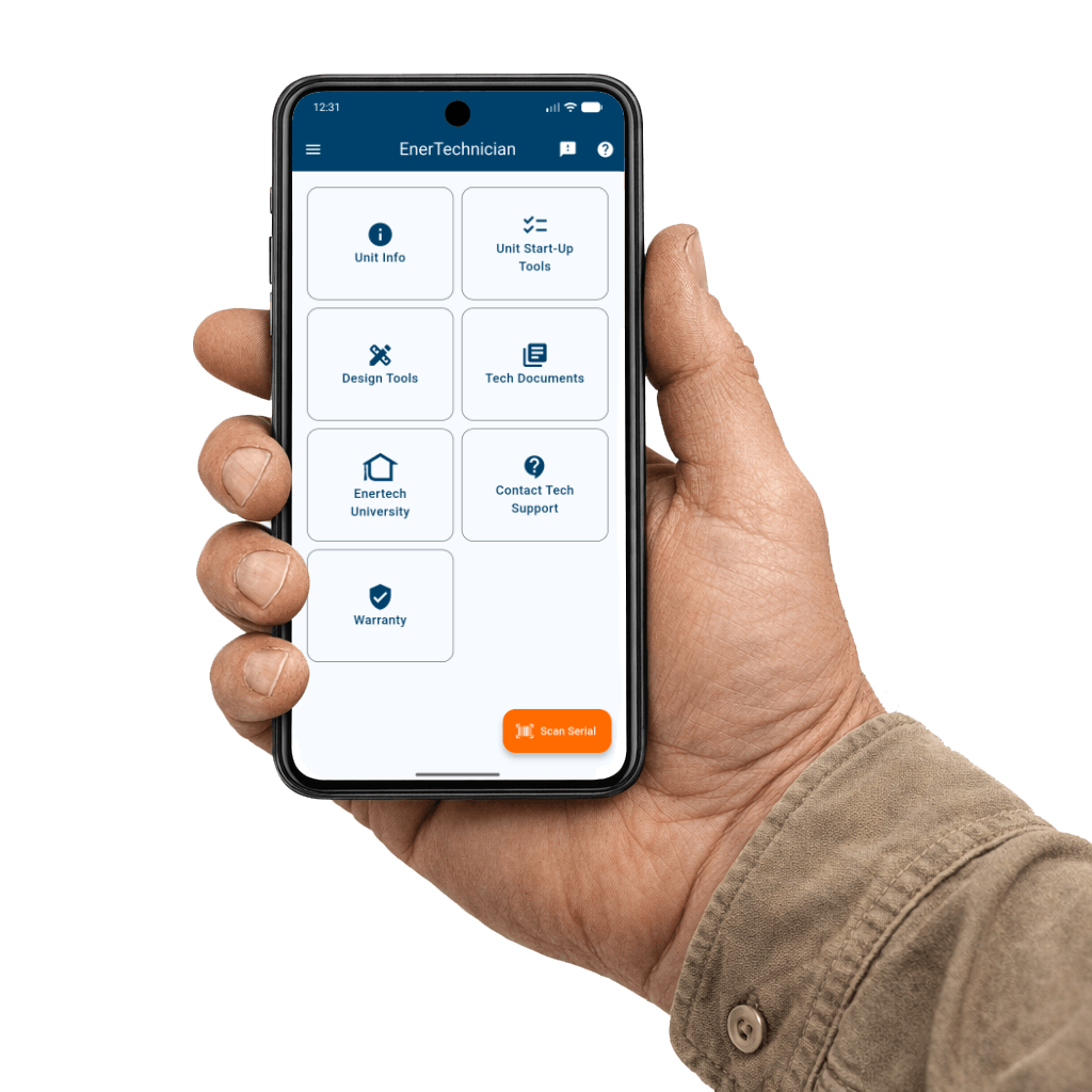 EnerTechnician app on a phone
